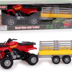 Toyland® Farm Quad & Trailer Playset - 1:16 Scale Free-Wheel Action Quad Bike - Boys Farm Toys with Detachable Trailer - Red Agricultural Toy Vehicle