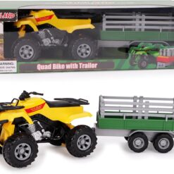 Toyland® Farm Quad & Trailer Playset - 1:16 Scale Free-Wheel Action Quad Bike - Boys Farm Toys with Detachable Trailer - Yellow Agricultural Toy Vehicle