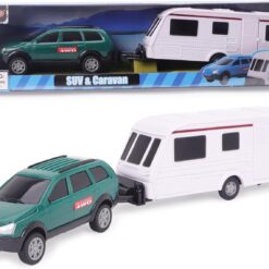 Toyland® Green Car With Detachable Caravan Set - 1:32 Scale - Free-Wheel Action SUV & Trailer Collectible Toy Vehicle for Kids - Ages 3+