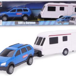 Toyland® Blue Car With Detachable Caravan Set - 1:32 Scale Free-Wheel Action SUV & Trailer Collectible Toy Vehicle for Kids - Ages 3+