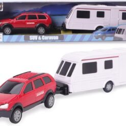 Toyland® Red Car With Detachable Caravan Set - 1:32 Scale Free-Wheel Action SUV & Trailer Collectible Toy Vehicle for Kids - Ages 3+