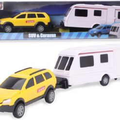 Toyland® Yellow Car With Detachable Caravan Set - 1:32 Scale Free-Wheel Action SUV & Trailer Collectible Toy Vehicle for Kids - Ages 3+