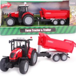 Toyland® 37cm (15") Red Tractor & Trailer With Lights & Sound - Kids Farm Toys - Indoor and Outdoor Farming Vehicle - Ages 3+