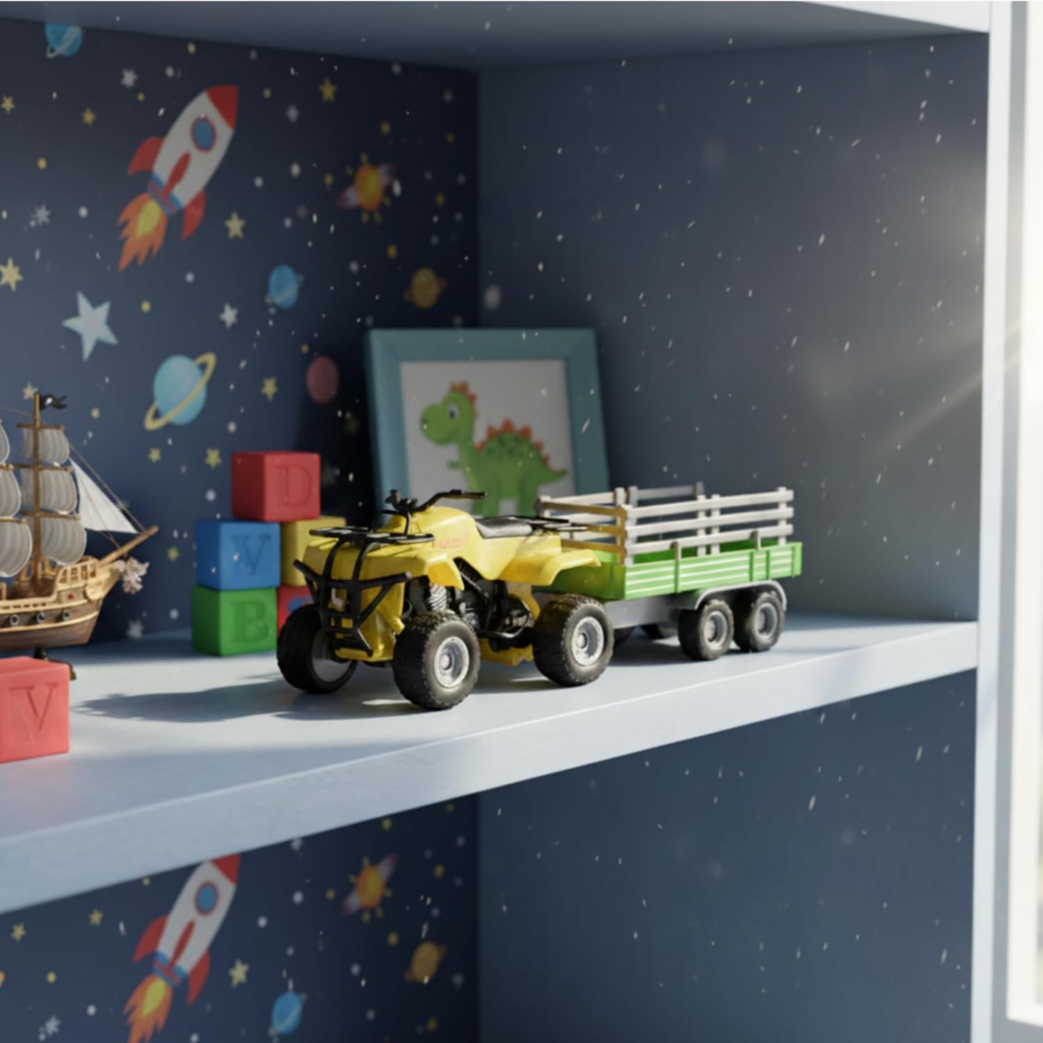 Toyland® Farm Quad & Trailer Playset - 1:16 Scale Free-Wheel Action Quad Bike - Boys Farm Toys with Detachable Trailer - Yellow Agricultural Toy Vehicle - Image 7