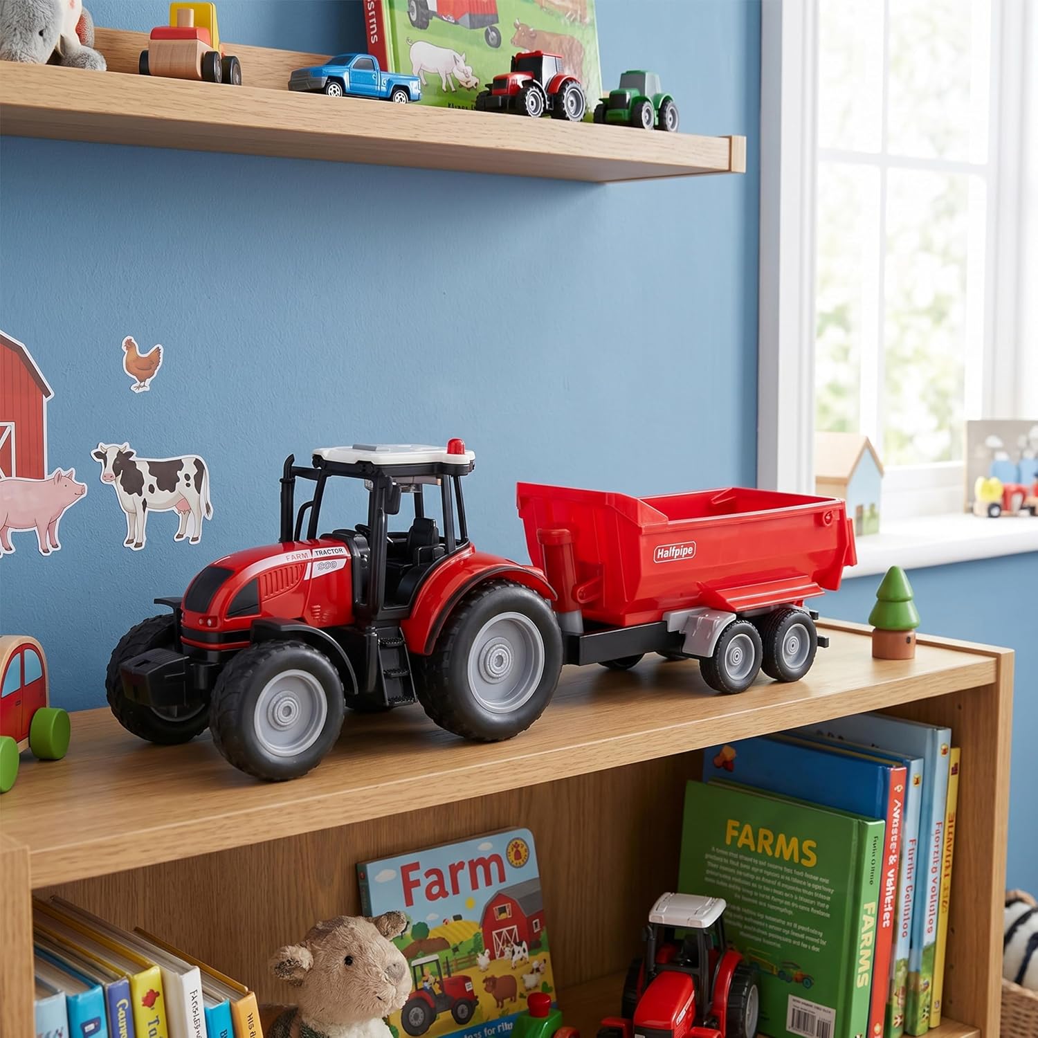 Toyland® 37cm (15") Red Tractor & Trailer With Lights & Sound - Kids Farm Toys - Indoor and Outdoor Farming Vehicle - Ages 3+ - Image 5