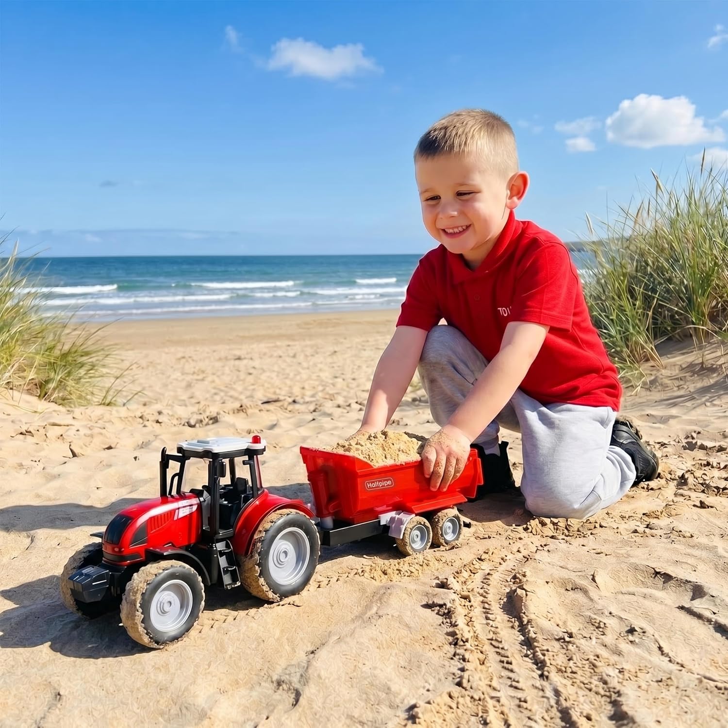 Toyland® 37cm (15") Red Tractor & Trailer With Lights & Sound - Kids Farm Toys - Indoor and Outdoor Farming Vehicle - Ages 3+ - Image 7