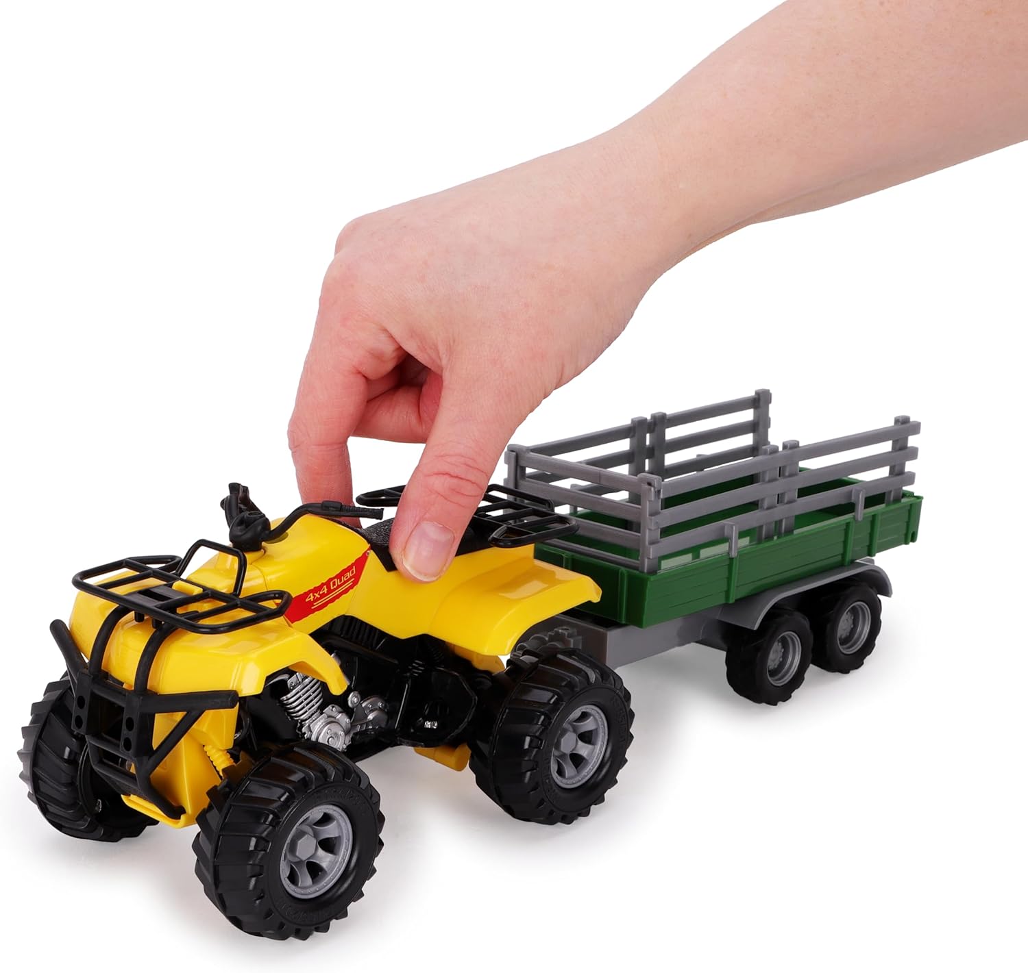 Toyland® Farm Quad & Trailer Playset - 1:16 Scale Free-Wheel Action Quad Bike - Boys Farm Toys with Detachable Trailer - Yellow Agricultural Toy Vehicle - Image 4