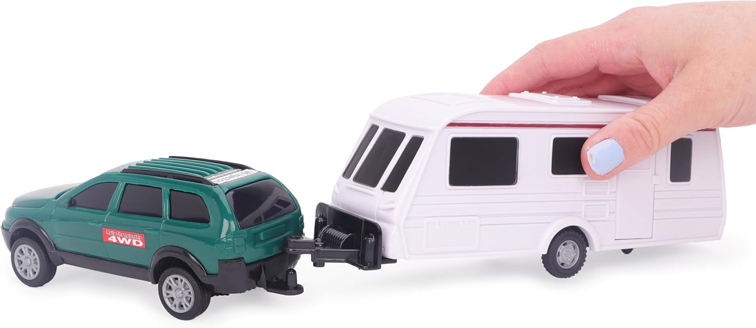 Toyland® Green Car With Detachable Caravan Set - 1:32 Scale - Free-Wheel Action SUV & Trailer Collectible Toy Vehicle for Kids - Ages 3+ - Image 3