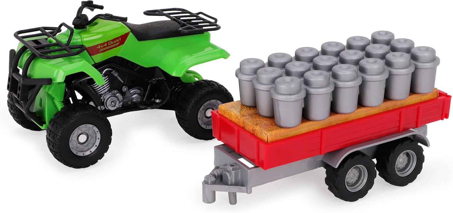 Toyland® Farm Quad & Trailer Playset - 1:16 Scale Free-Wheel Action Quad Bike - Boys Farm Toys with Detachable Trailer - Green Agricultural Toy Vehicle - Image 2
