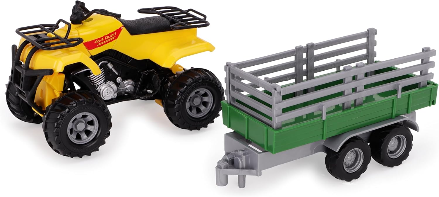 Toyland® Farm Quad & Trailer Playset - 1:16 Scale Free-Wheel Action Quad Bike - Boys Farm Toys with Detachable Trailer - Yellow Agricultural Toy Vehicle - Image 3