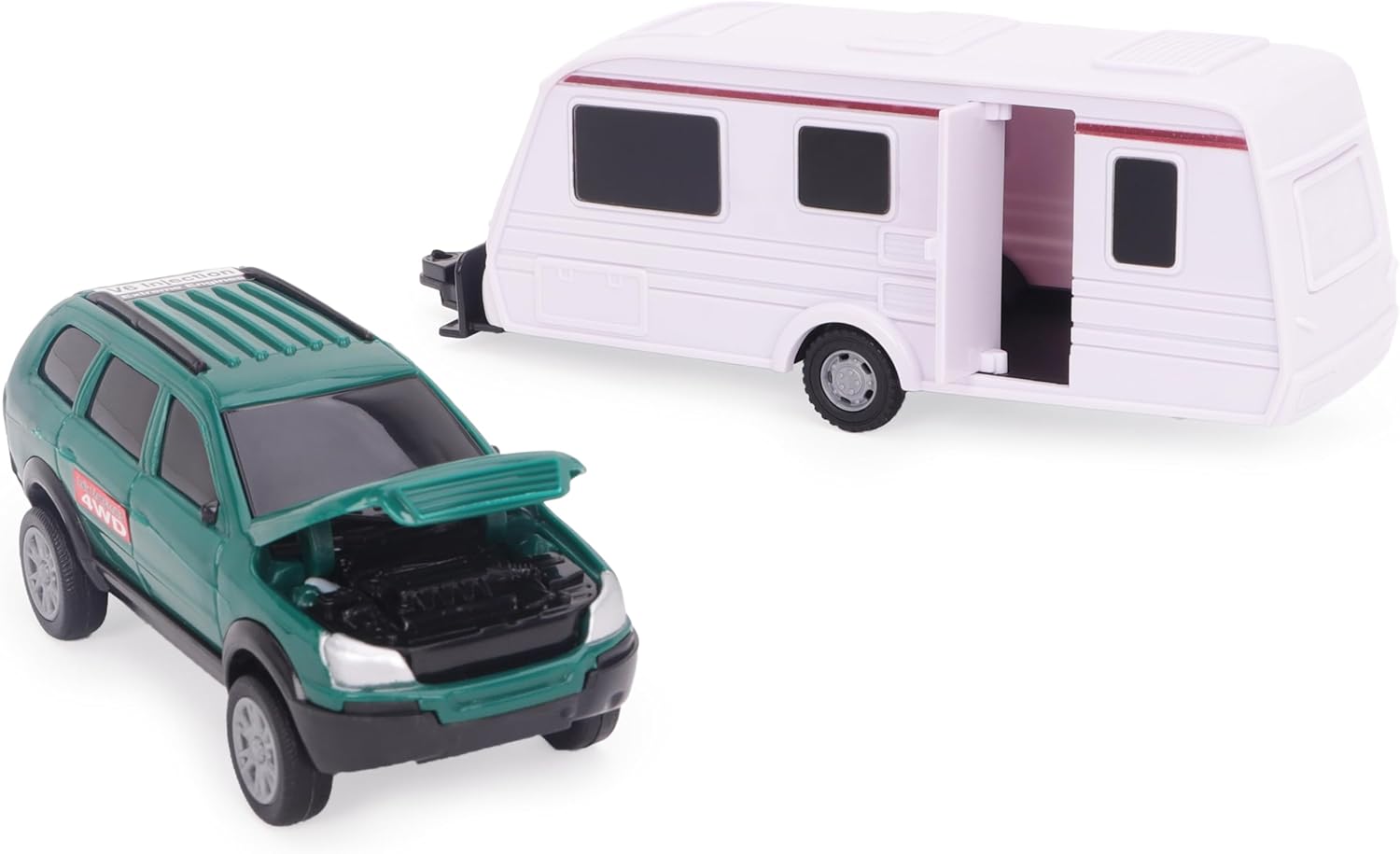 Toyland® Green Car With Detachable Caravan Set - 1:32 Scale - Free-Wheel Action SUV & Trailer Collectible Toy Vehicle for Kids - Ages 3+ - Image 2