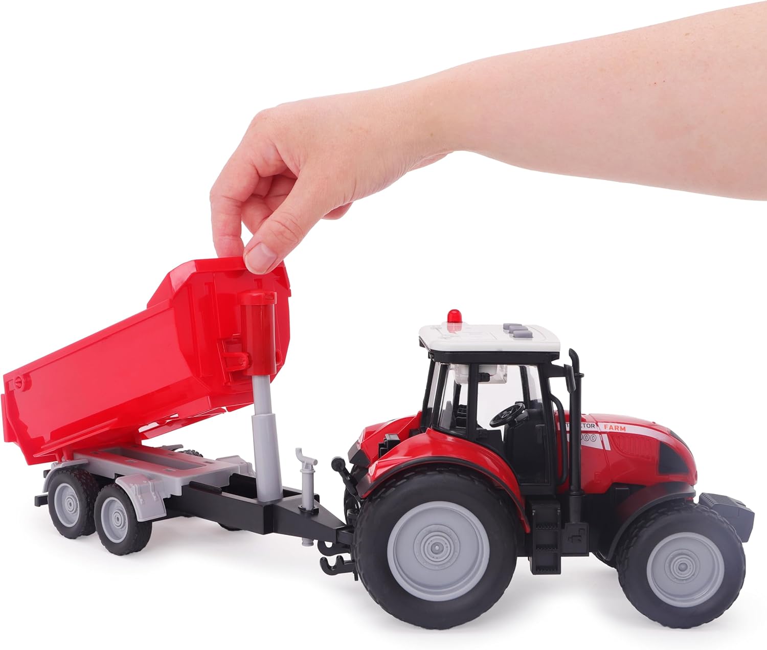 Toyland® 37cm (15") Red Tractor & Trailer With Lights & Sound - Kids Farm Toys - Indoor and Outdoor Farming Vehicle - Ages 3+ - Image 9