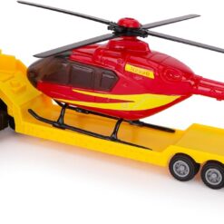 Alternative view of Toyland® 31cm (12”) Scania Flatbed Hauler With Helicopter & Detachable Trailer - 1:48 Scale Model Vehicle - Collectable Transport Toys (Yellow & Red)