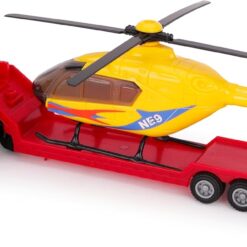 Alternative view of Toyland® 31cm (12”) Scania Flatbed Hauler With Helicopter & Detachable Trailer - 1:48 Scale Model Vehicle - Collectable Transport Toys (Red & Yellow)