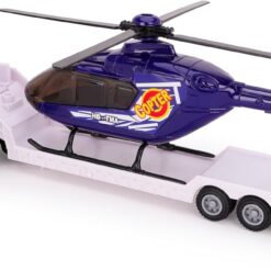 Alternative view of Toyland® 31cm (12”) Scania Flatbed Hauler With Helicopter & Detachable Trailer - 1:48 Scale Model Vehicle - Collectable Transport Toys (White & Blue)
