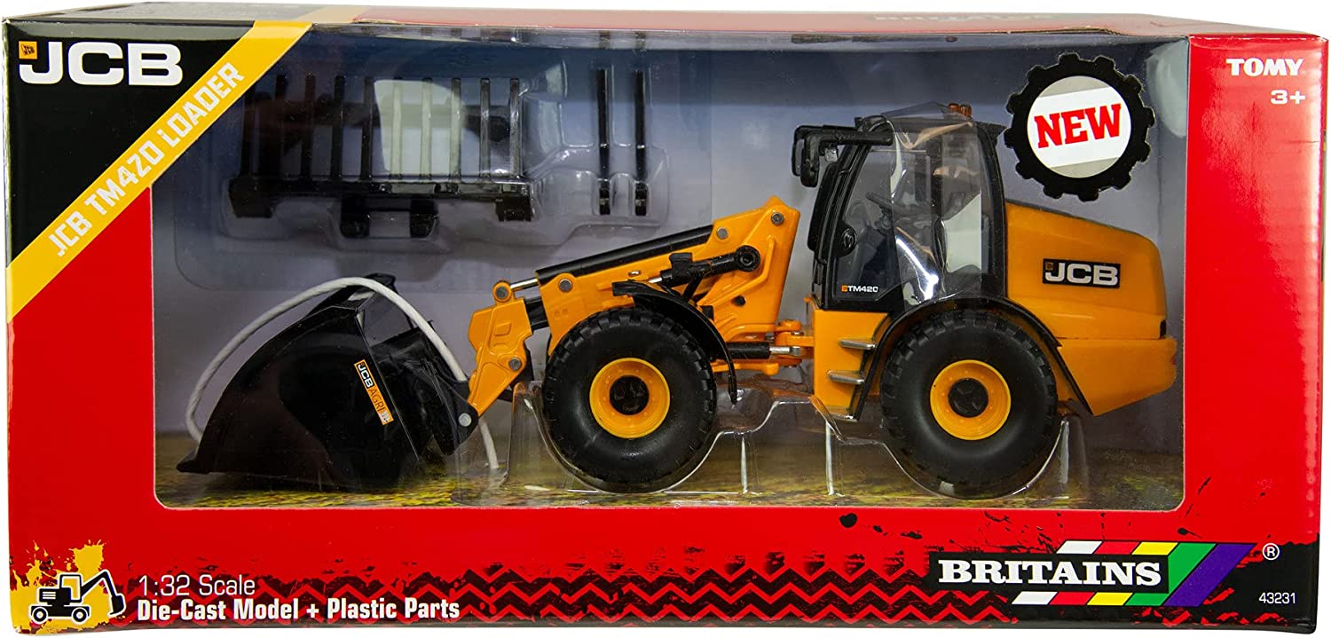 Britains JCB TM420S Telescopic Wheel Loader Toy - 1:32 Scale Die Cast Metal Model With 3 Attachments, For Kids 3+
