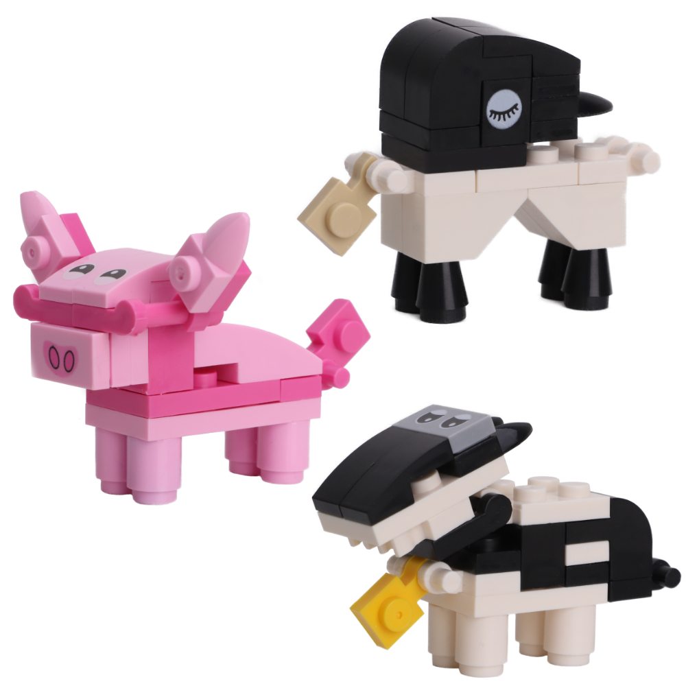 Toyland® 73 Piece Farm Animal Building Bricks - Sheep + Pig + Cow - Ages 6+
