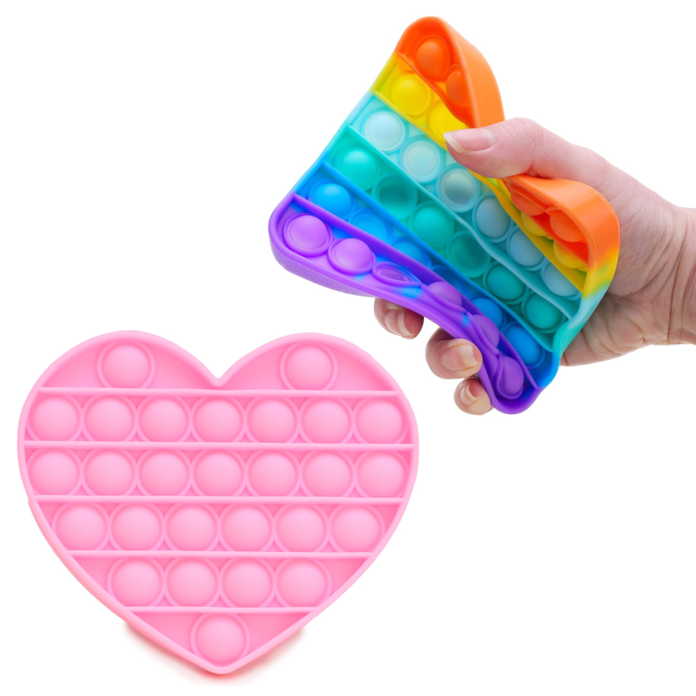 Toyland® Pack Of 2 - Push Bubble Pop Bubble Sensory Fidget Toy - Lots To Choose From (Rainbow Square & Pink Heart)