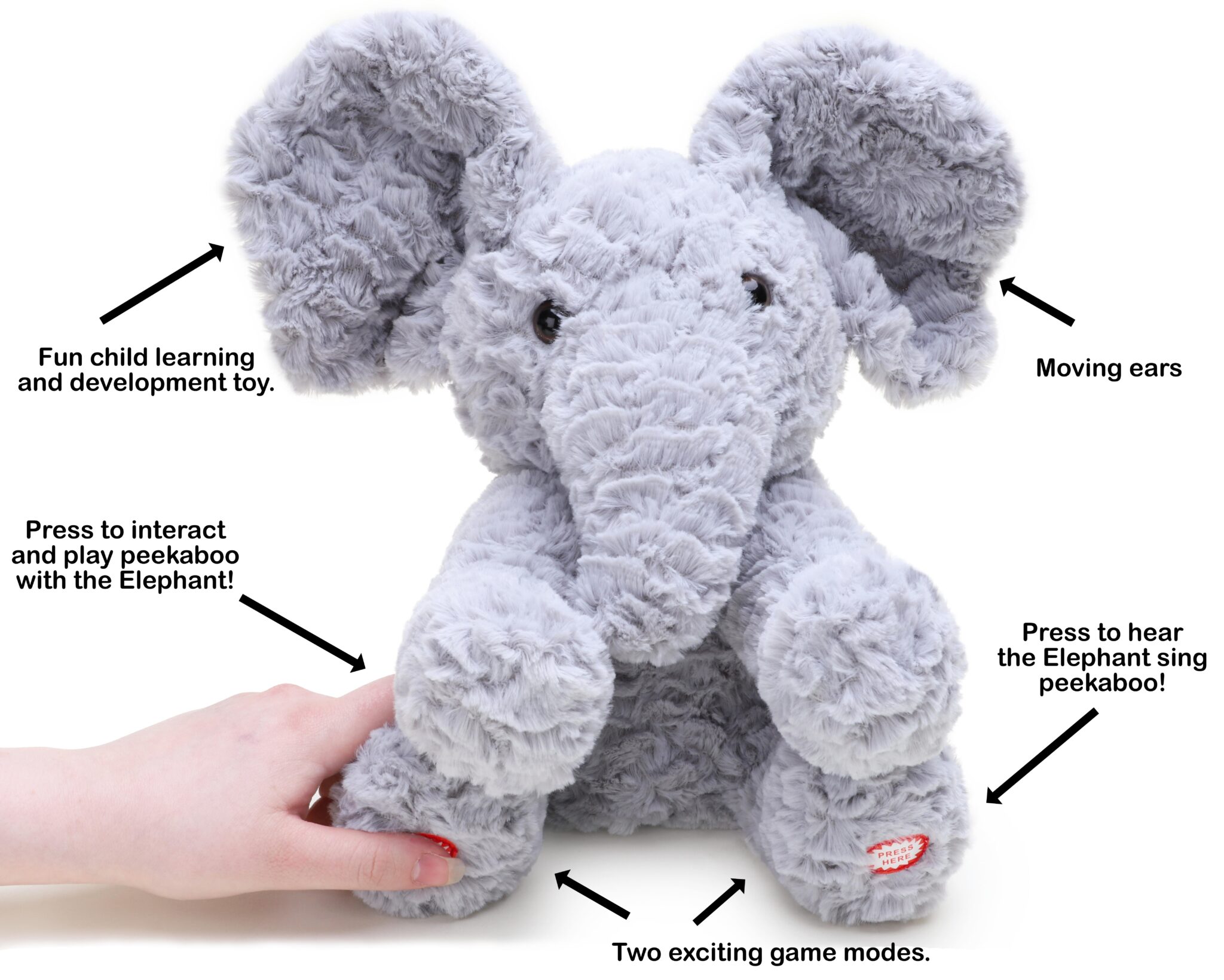 Toyland® 30cm Peekaboo Elephant Plush Soft Toy - Dual Function Animated ...