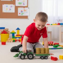 Alternative view of Toyland® 36cm (14“) Green Tractor With Front Loader and Detachable Trailer With Hay Bales Farm Playset - 1:32 Scale - Free-Wheel Action Collectible Vehicle Toy for Kids - Ages 3+