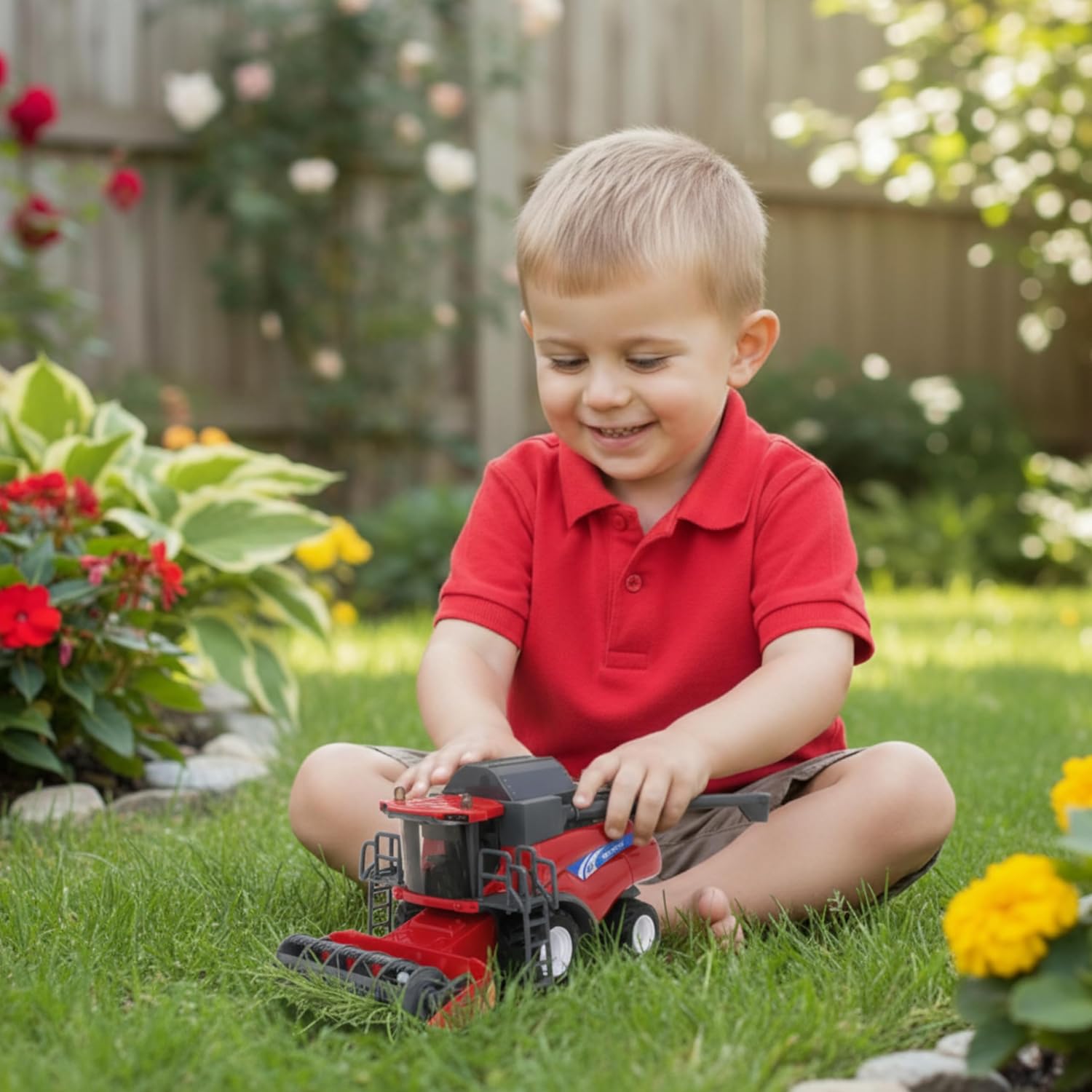 Toyland® 26cm (10”) 1:32 Scale Red Toy Combine Harvester - Friction-Powered Farm Vehicle With Moving Parts - Kids Interactive Play - 3+ Years - Image 9