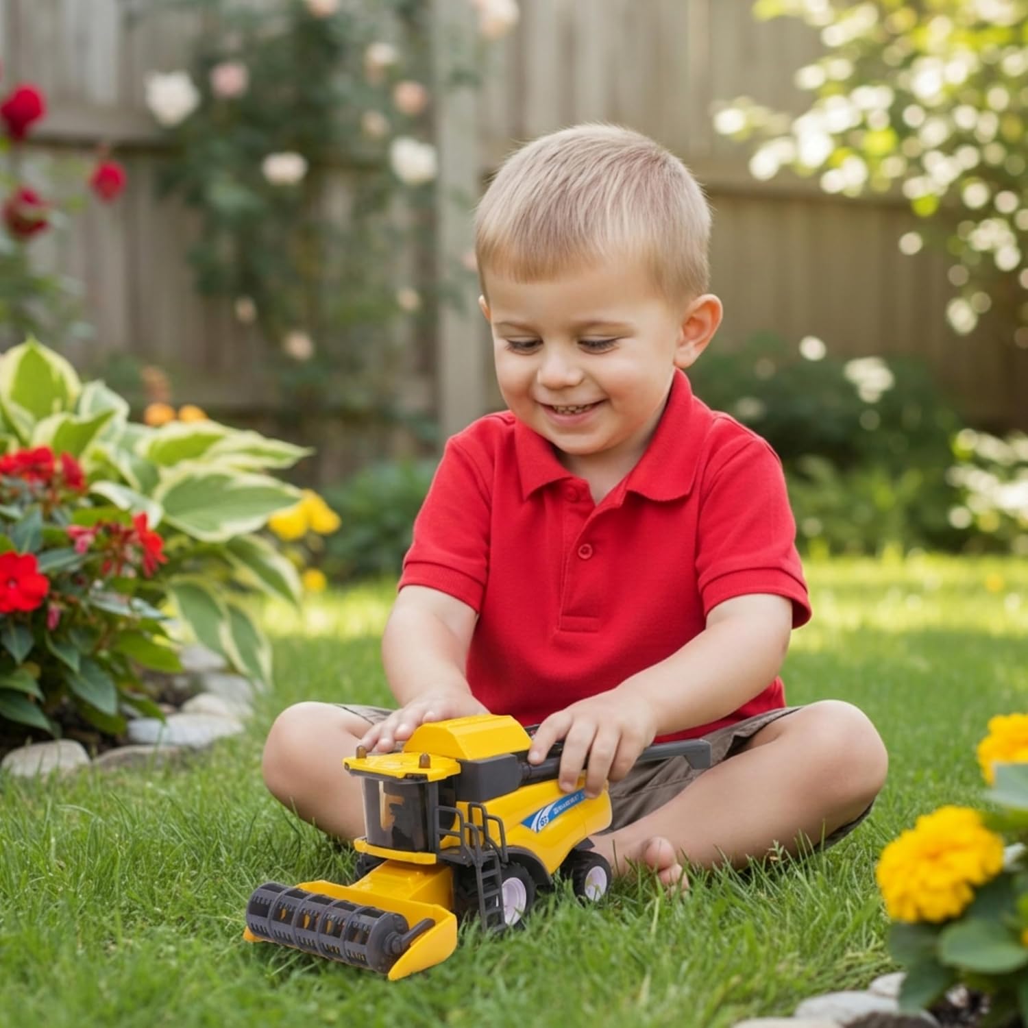 Toyland® 26cm (10”) 1:32 Scale Yellow Toy Combine Harvester - Friction-Powered Farm Vehicle With Moving Parts - Kids Interactive Play - 3+ Years - Image 9