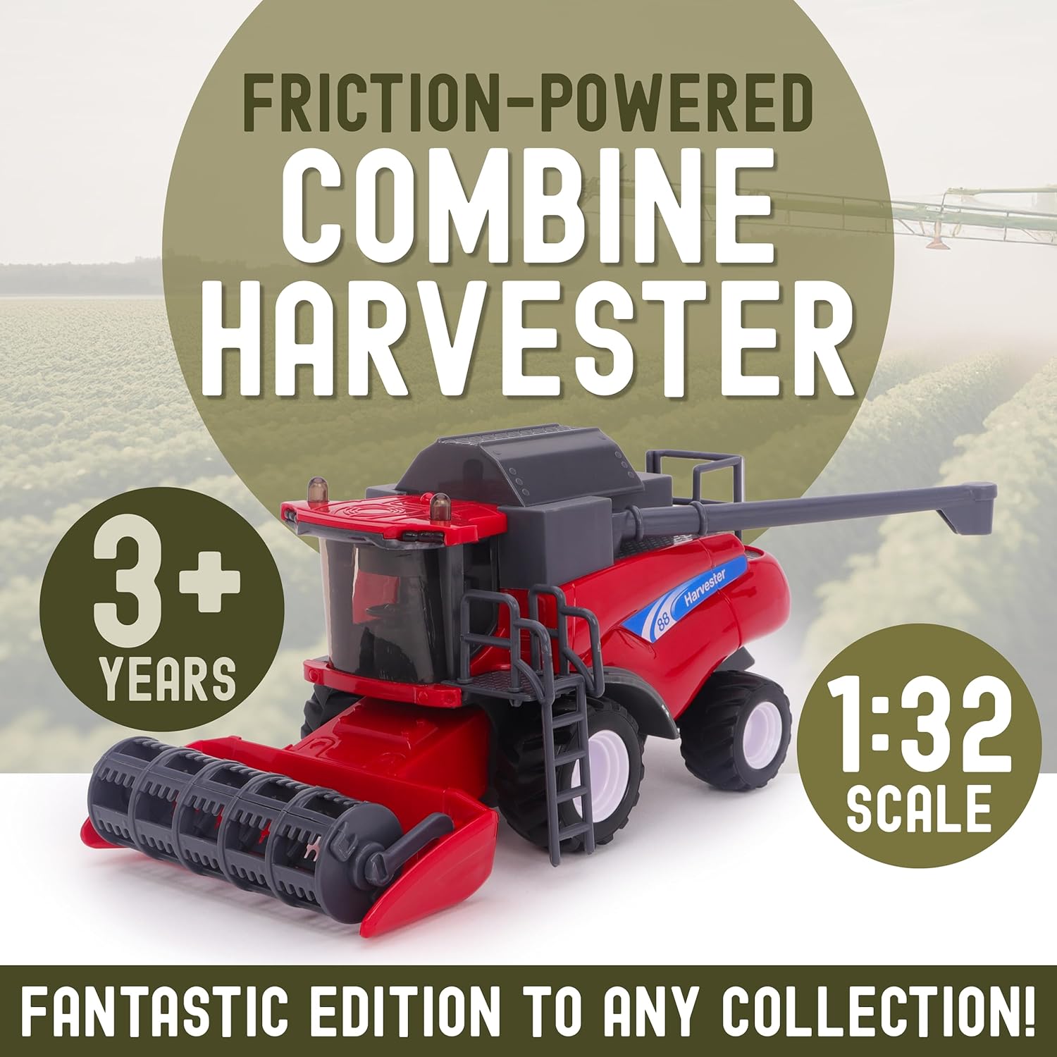 Toyland® 26cm (10”) 1:32 Scale Red Toy Combine Harvester - Friction-Powered Farm Vehicle With Moving Parts - Kids Interactive Play - 3+ Years - Image 8