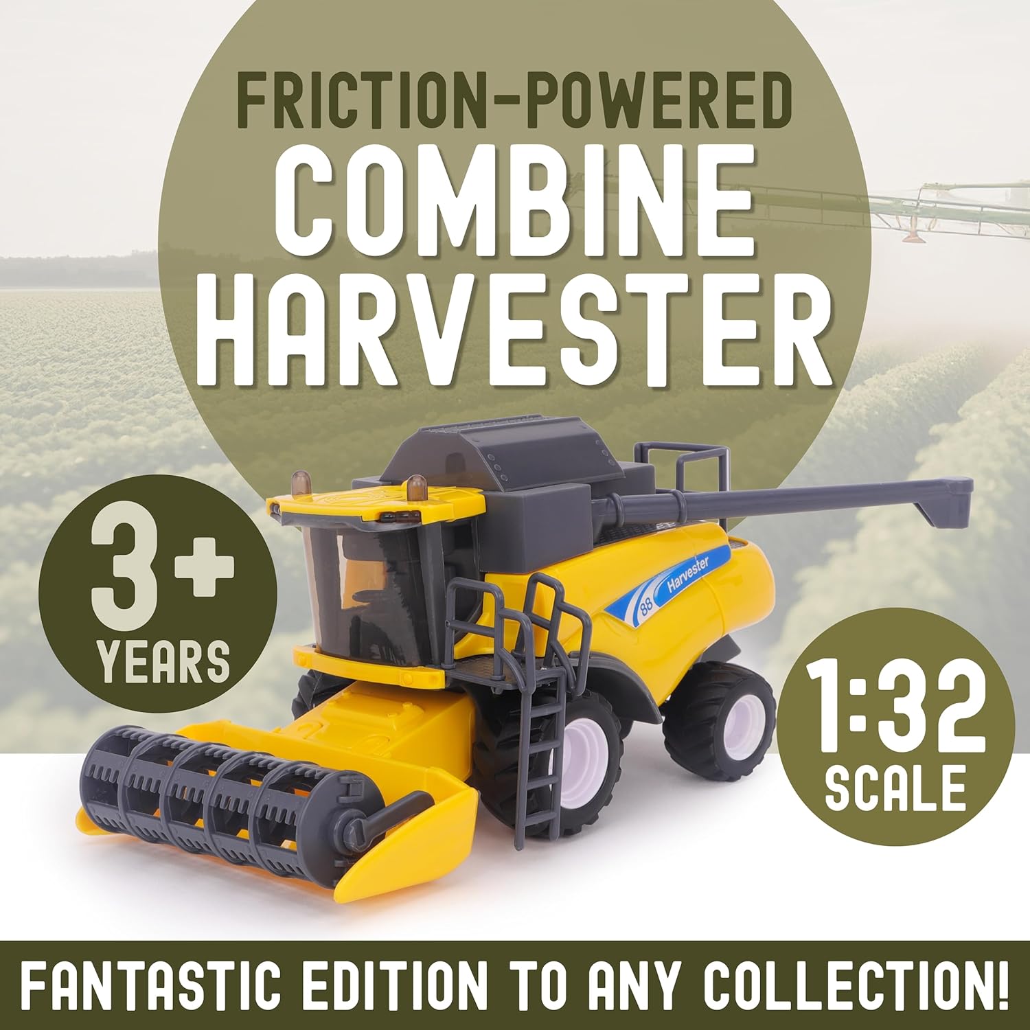Toyland® 26cm (10”) 1:32 Scale Yellow Toy Combine Harvester - Friction-Powered Farm Vehicle With Moving Parts - Kids Interactive Play - 3+ Years - Image 8