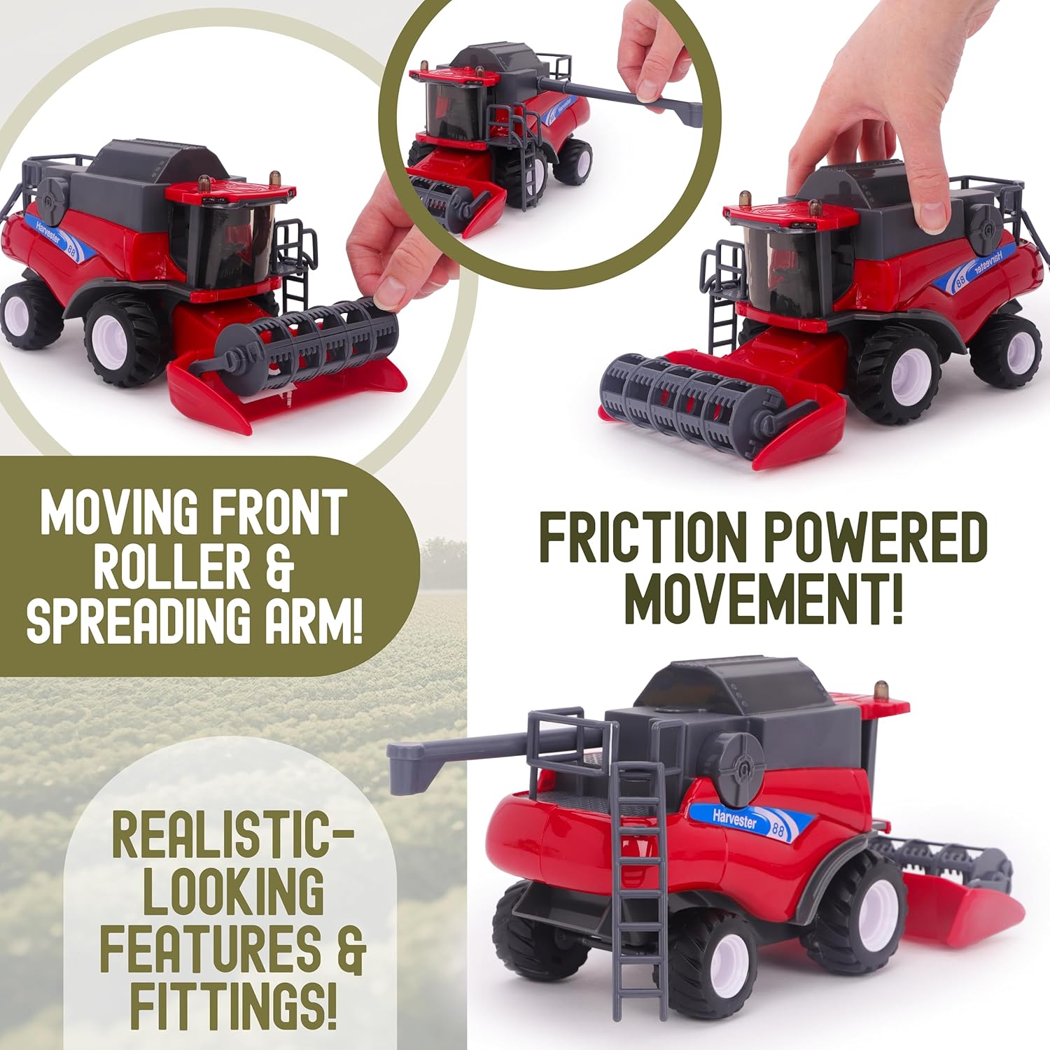 Toyland® 26cm (10”) 1:32 Scale Red Toy Combine Harvester - Friction-Powered Farm Vehicle With Moving Parts - Kids Interactive Play - 3+ Years - Image 7