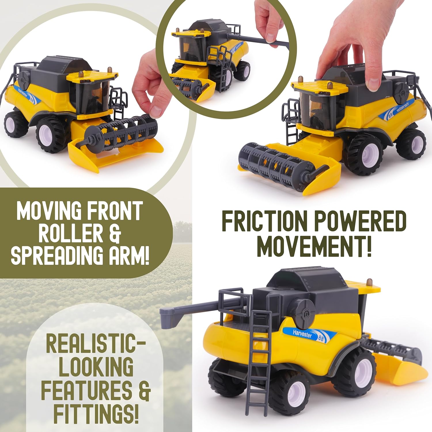 Toyland® 26cm (10”) 1:32 Scale Yellow Toy Combine Harvester - Friction-Powered Farm Vehicle With Moving Parts - Kids Interactive Play - 3+ Years - Image 7