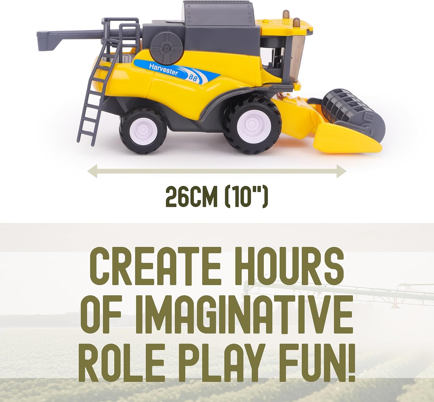 Toyland® 26cm (10”) 1:32 Scale Yellow Toy Combine Harvester - Friction-Powered Farm Vehicle With Moving Parts - Kids Interactive Play - 3+ Years - Image 5