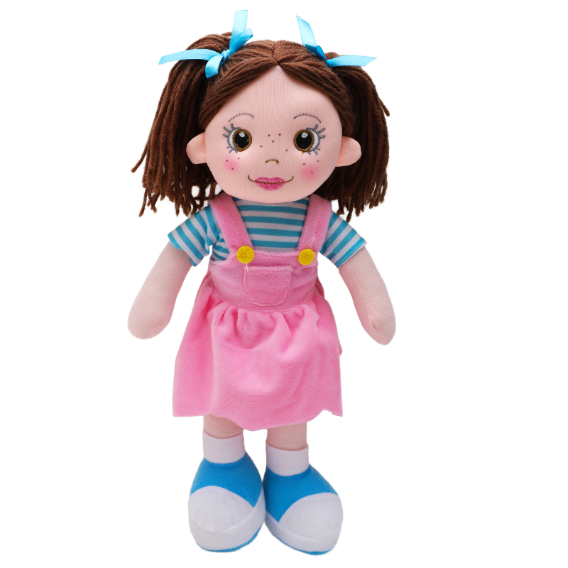 35cm Plush Ragdoll in Pink Pinafore Dress - Kids Soft Toy Dolls - Age ...