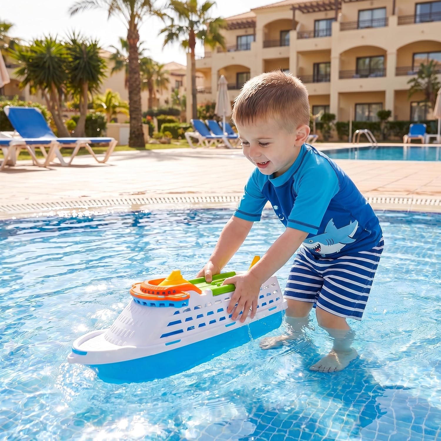 Toyland® 41cm (16") Colourful Cruise Ship With Moveable Doors and Wheels - Kids Floating Water Toy - Pool & Bathtime Toys - Ages 3+ - Image 9