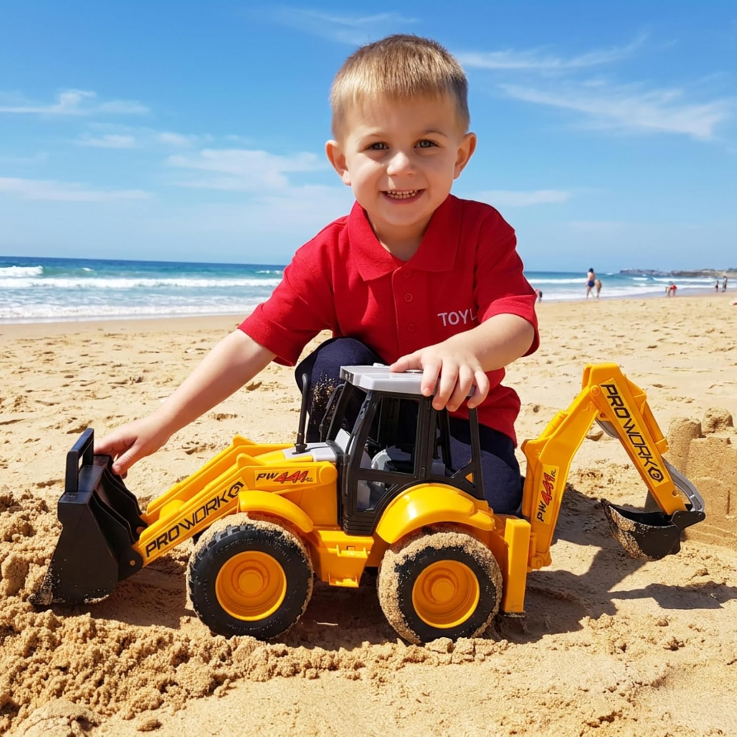 Toyland® 72cm (28") Large Backhoe Loader Toy - Construction Digger Truck with Moveable Front Loader & Rear Excavator Arm - Plastic Building Vehicle Toy for Kids 3+ Years - Image 9