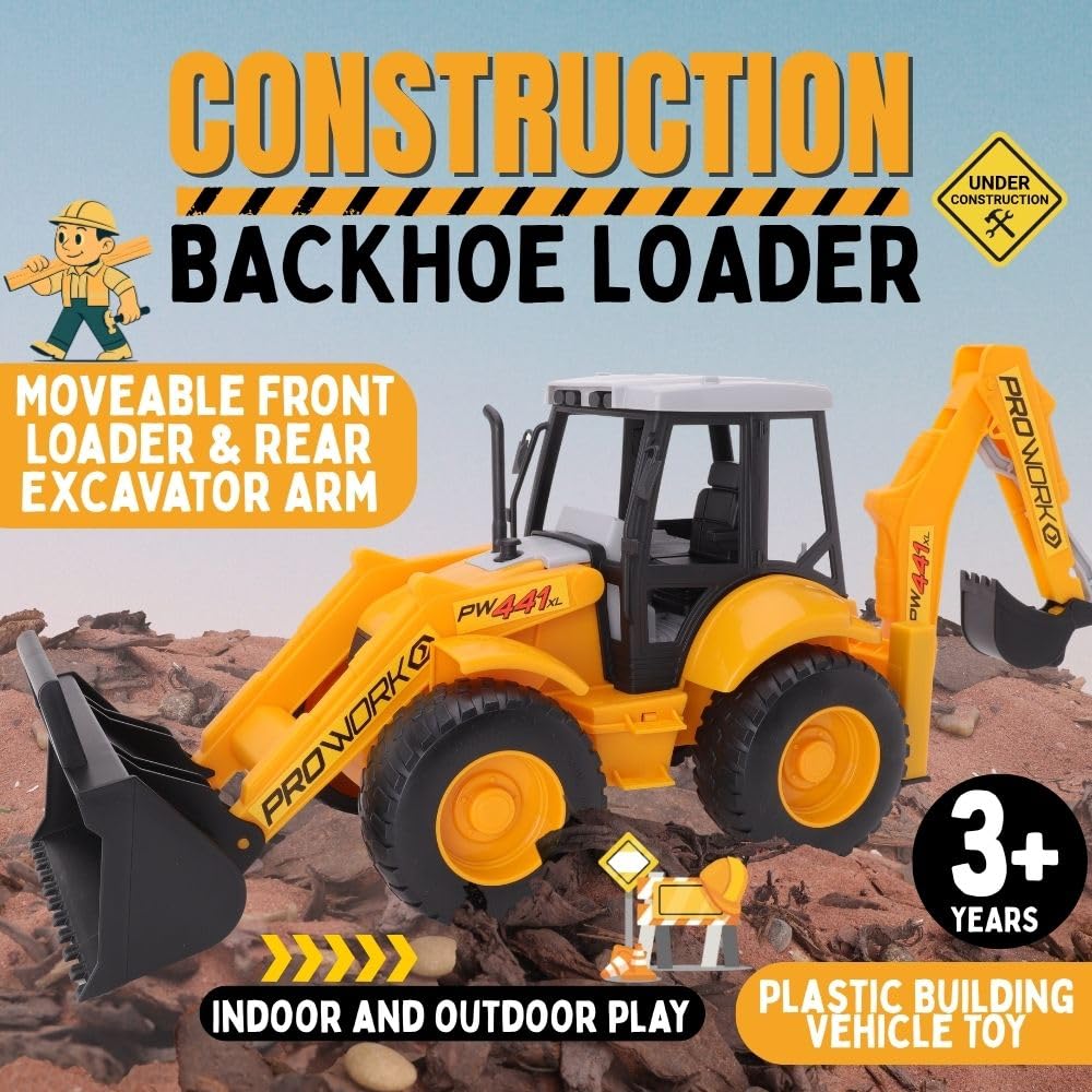 Toyland® 72cm (28") Large Backhoe Loader Toy - Construction Digger Truck with Moveable Front Loader & Rear Excavator Arm - Plastic Building Vehicle Toy for Kids 3+ Years - Image 8