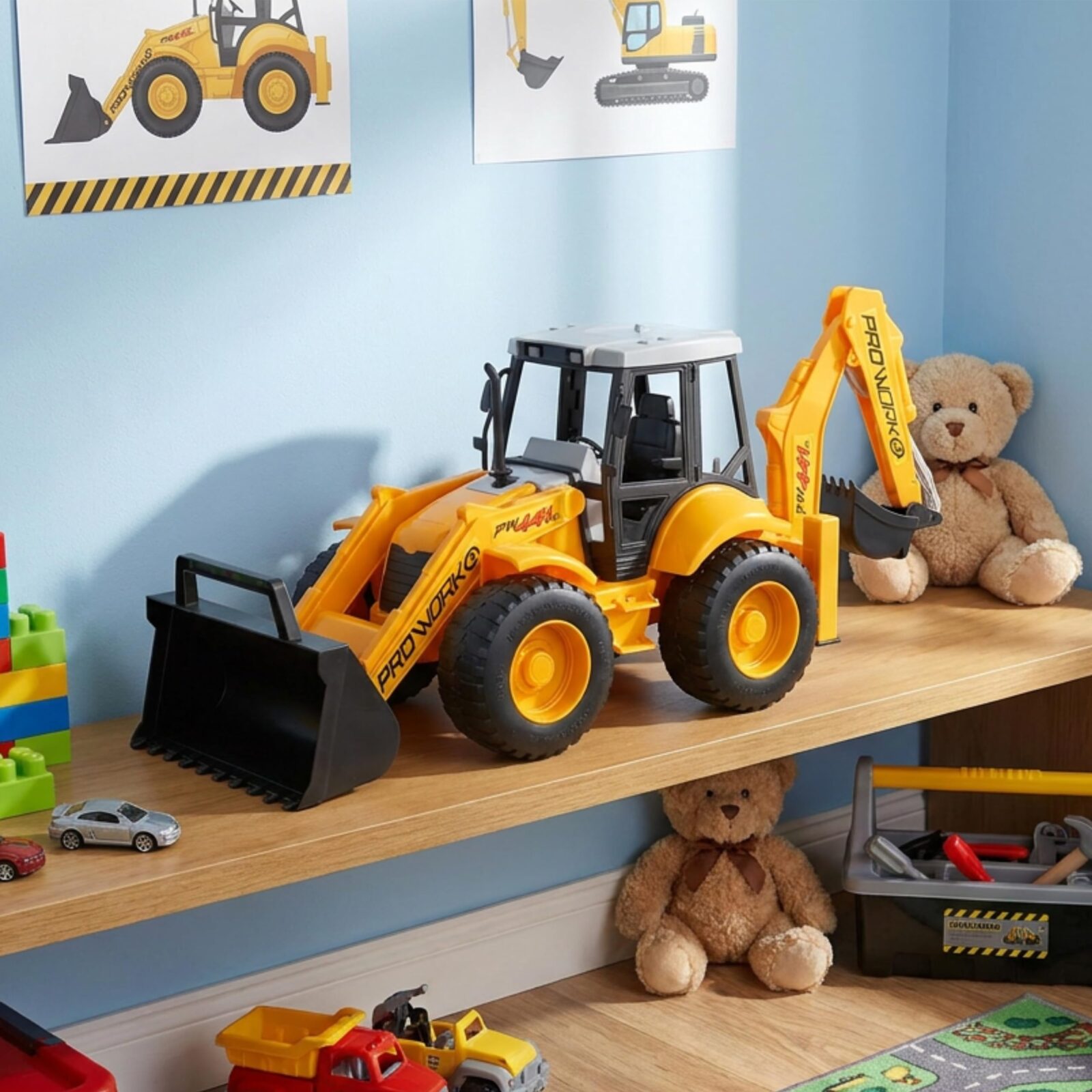 Toyland® 72cm (28") Large Backhoe Loader Toy - Construction Digger Truck with Moveable Front Loader & Rear Excavator Arm - Plastic Building Vehicle Toy for Kids 3+ Years - Image 6