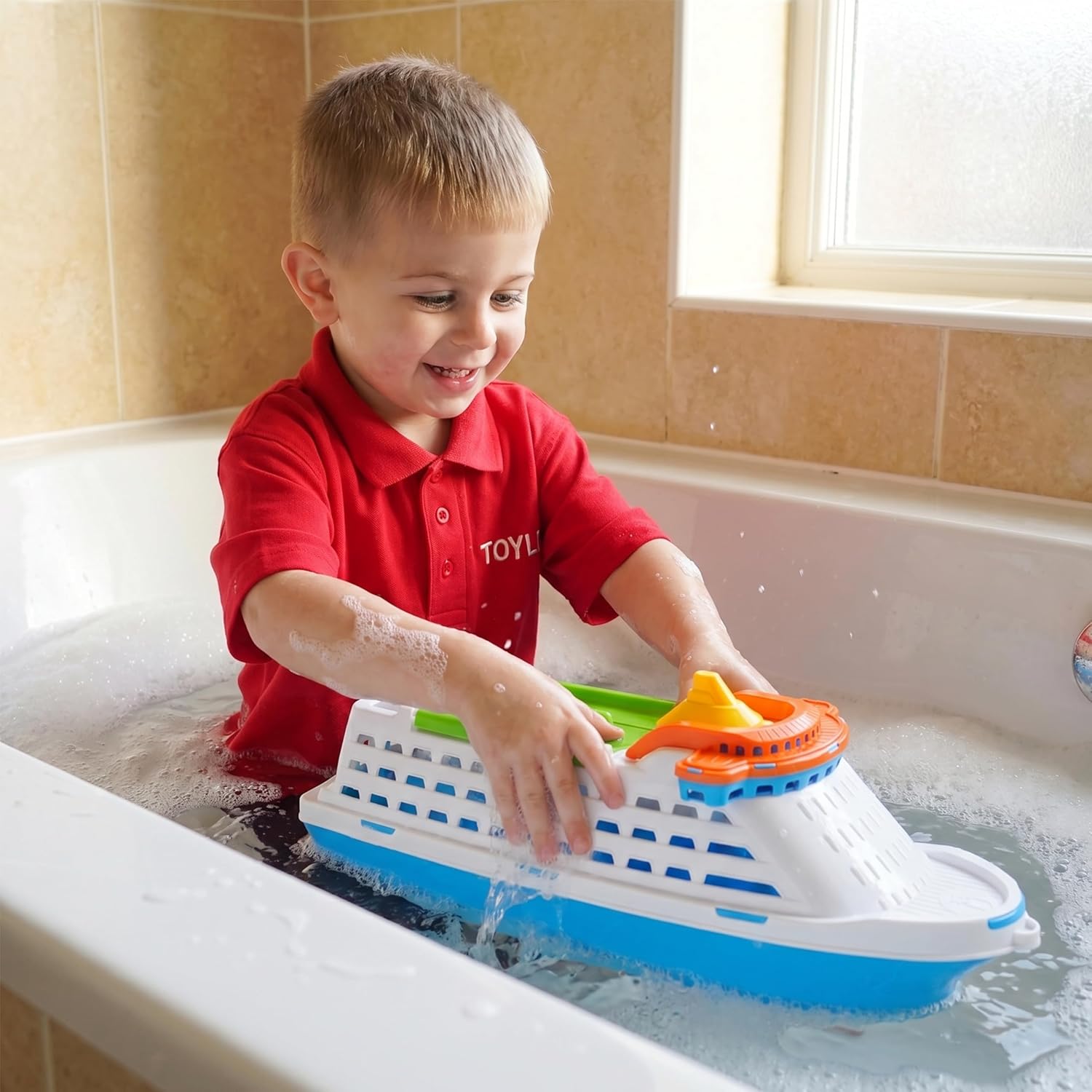 Toyland® 41cm (16") Colourful Cruise Ship With Moveable Doors and Wheels - Kids Floating Water Toy - Pool & Bathtime Toys - Ages 3+ - Image 6