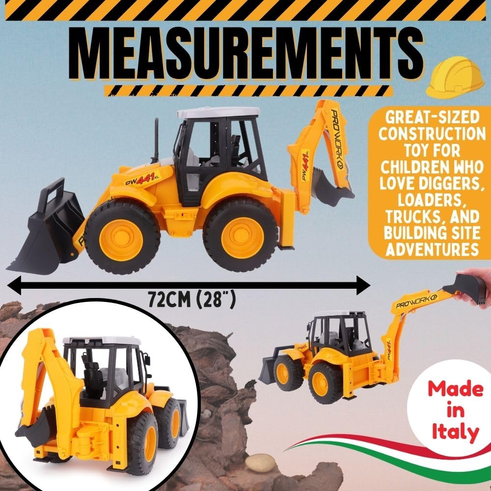 Toyland® 72cm (28") Large Backhoe Loader Toy - Construction Digger Truck with Moveable Front Loader & Rear Excavator Arm - Plastic Building Vehicle Toy for Kids 3+ Years - Image 5
