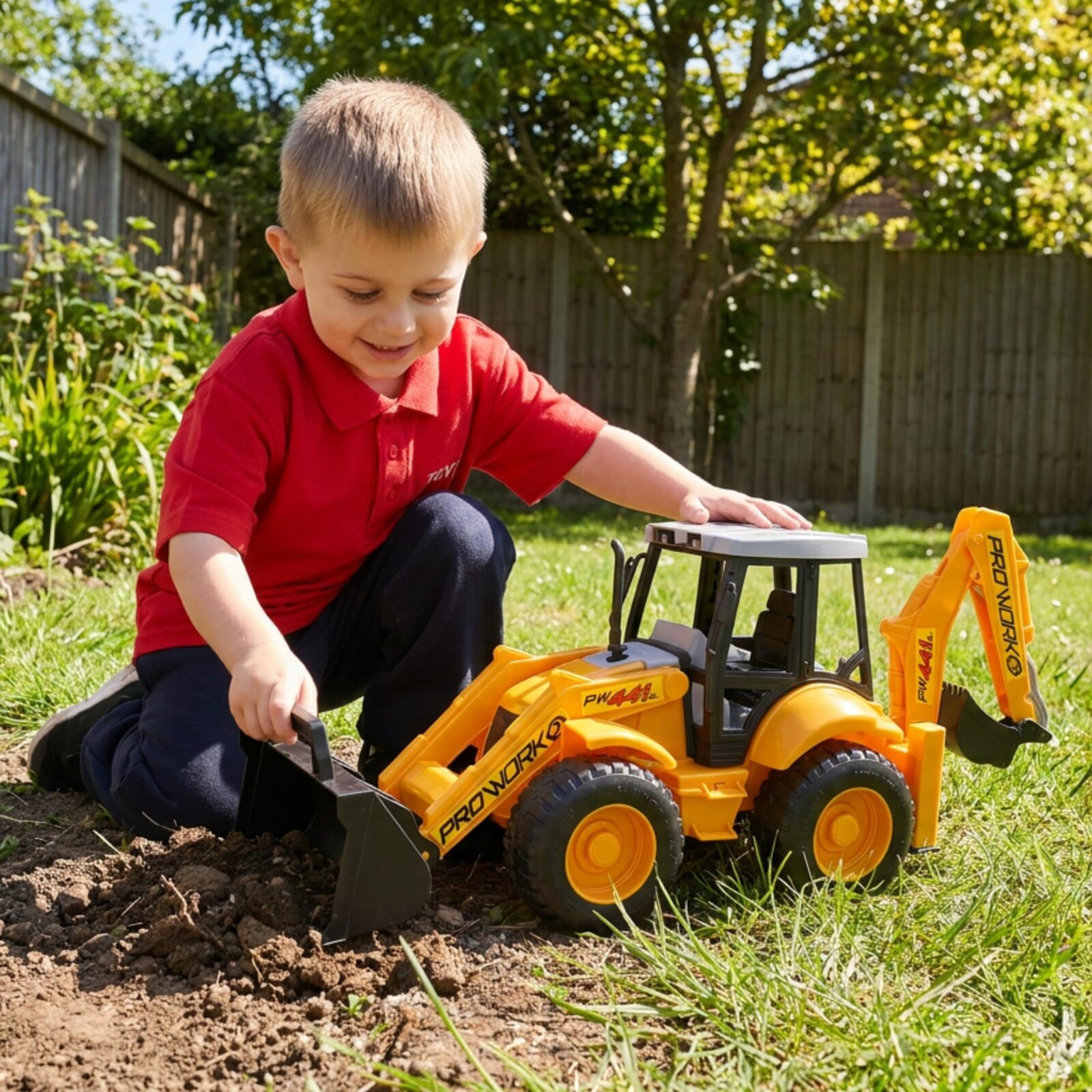 Toyland® 72cm (28") Large Backhoe Loader Toy - Construction Digger Truck with Moveable Front Loader & Rear Excavator Arm - Plastic Building Vehicle Toy for Kids 3+ Years - Image 4