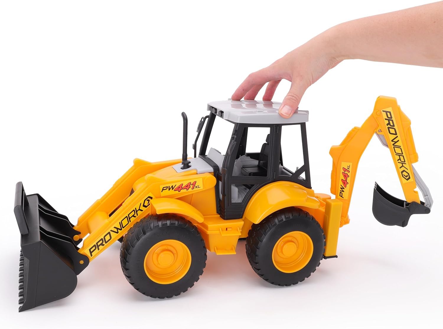 Toyland® 72cm (28") Large Backhoe Loader Toy - Construction Digger Truck with Moveable Front Loader & Rear Excavator Arm - Plastic Building Vehicle Toy for Kids 3+ Years - Image 2