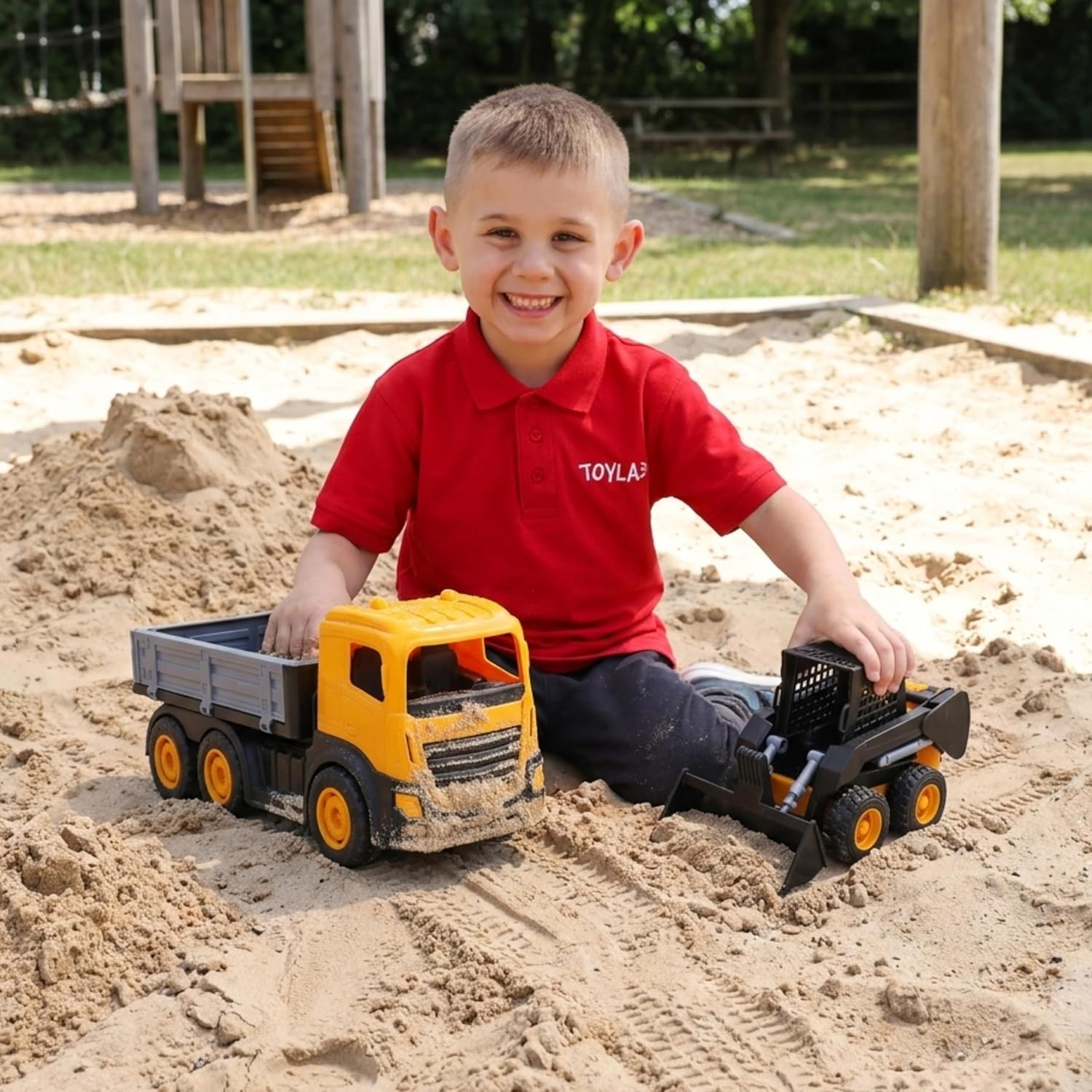 Toyland® Set of 2, 1:16 Scale Construction Trucks - 36cm (14") 6 Wheel Dump Truck & 20cm (8") Skid Steer with Moveable Wheels & Parts - Construction Toys - Outdoor & Indoor - Image 9