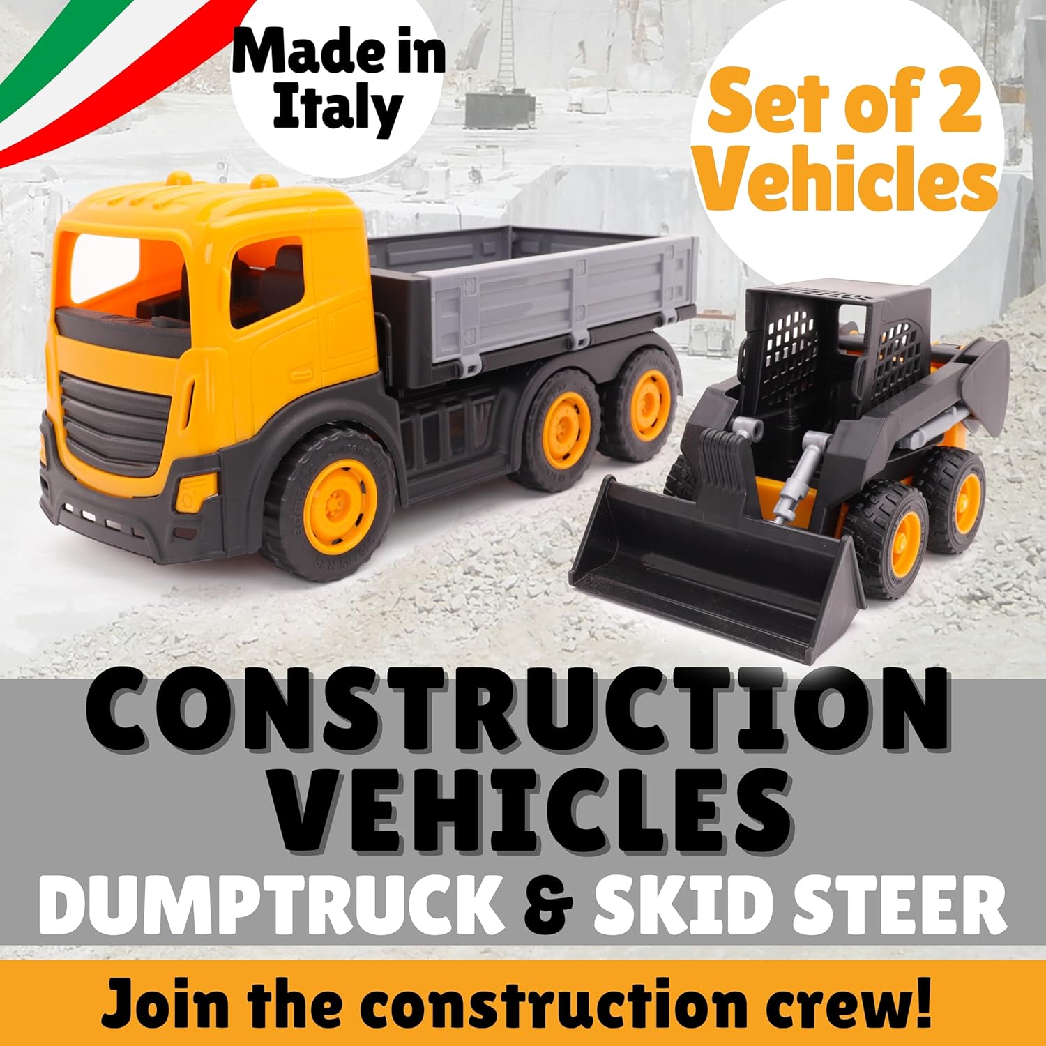 Toyland® Set of 2, 1:16 Scale Construction Trucks - 36cm (14") 6 Wheel Dump Truck & 20cm (8") Skid Steer with Moveable Wheels & Parts - Construction Toys - Outdoor & Indoor - Image 8