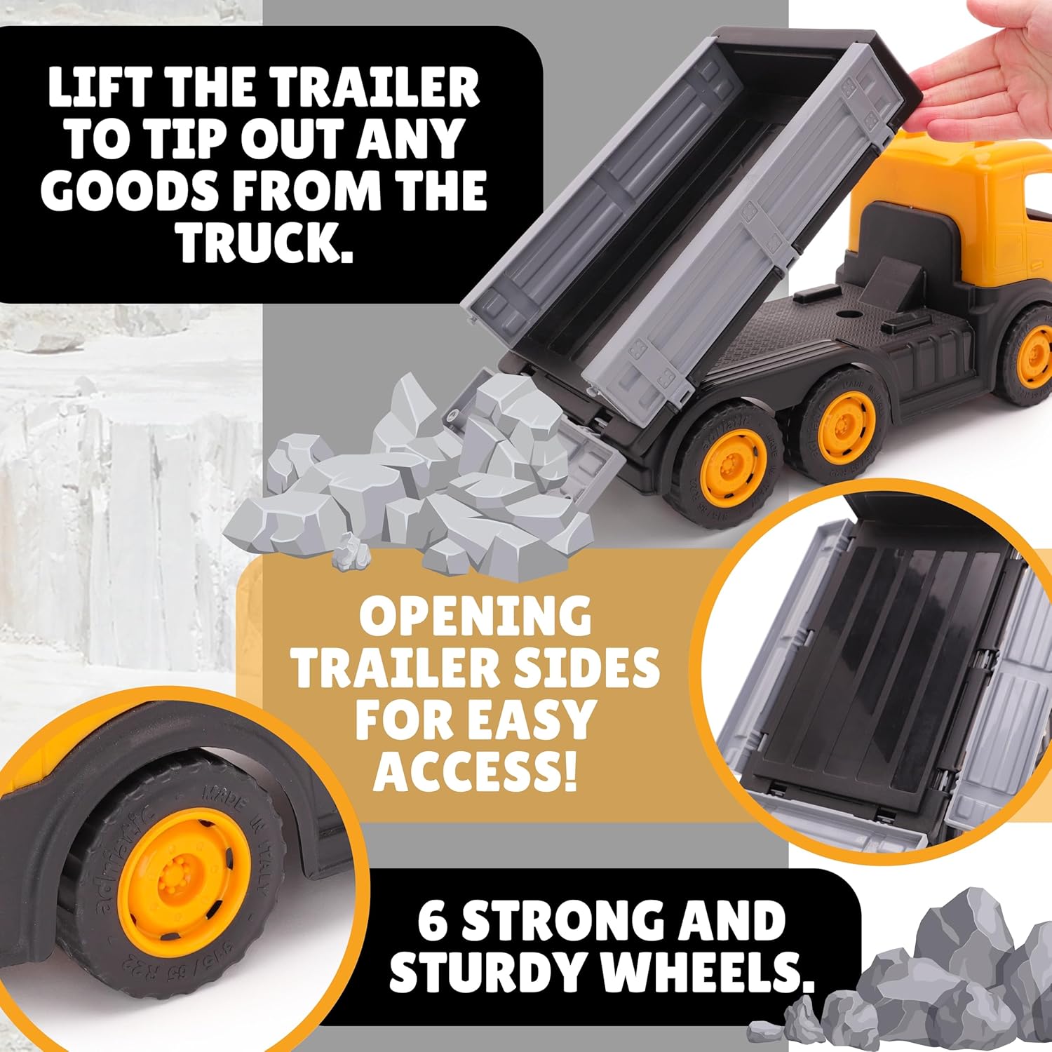 Toyland® Set of 2, 1:16 Scale Construction Trucks - 36cm (14") 6 Wheel Dump Truck & 20cm (8") Skid Steer with Moveable Wheels & Parts - Construction Toys - Outdoor & Indoor - Image 7