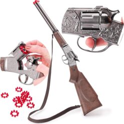 Toyland® 62cm (25") Die Cast Metal Cowboy Toy Over & Under Shotgun - 8 Shot Cap Gun - 96 Shot Caps Included - Realistic Smoke & Sound Effect