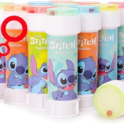 Toyland® Pack of 12 Bubble Tubs With Wands, 60ml Solution & Novelty Maze Lid - Pocket Money & Party Bag Toys (Stitch)