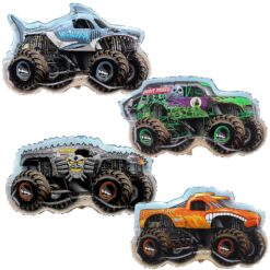 Toyland® Pack Of 4 Monster Jam Truck Foil Balloons - Grave Digger, El Toro Loco, Max D & Megalodon Shaped Character Balloons