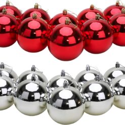 Toyland® 10 Extra Large 100mm Colour Christmas Baubles - Christmas Tree Decorations (Red & Silver)