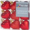 Christmas Decorations 9 Pack 40mm Multi Finish Heart baubles - Red