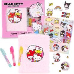 Toyland® Hello Kitty And Friends Pink Fluffy Diary Set - Fluffy Diary, 3 Mini Gel Pens, And Stickers - Girls Stationery Gift Set - Diaries, Journals & Notebooks - Ages 3+