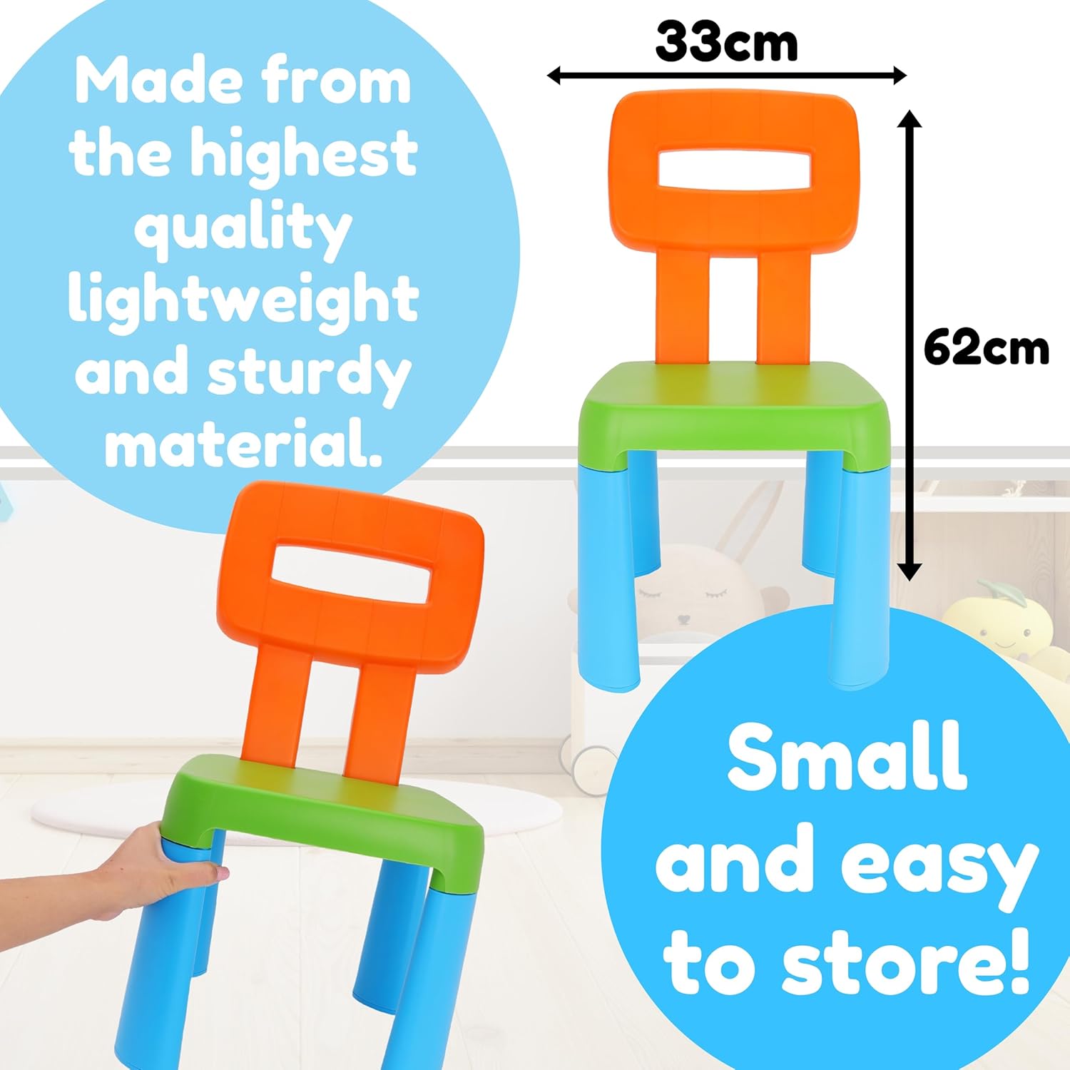 Toyland® 62cm (24") Kids Durable Plastic Chair - Orange, Blue & Green Children's Seat - Indoor & Outdoor Seating for Playroom, Bedroom or Garden - Suitable for Ages 2+ - Image 8